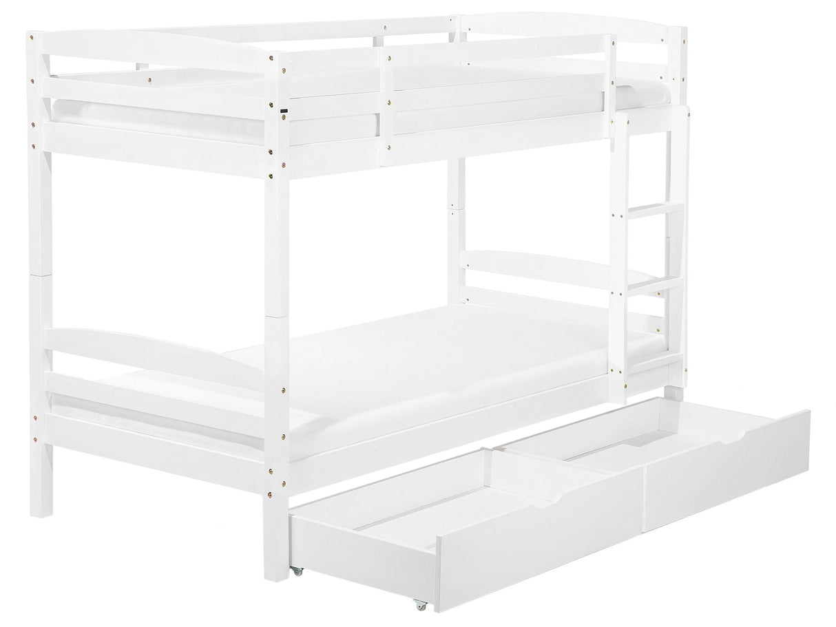 Double Bunk Bed with Drawers White Pine Wood EU Single Size 3ft High Sleeper Children Kids Bedroom Beliani