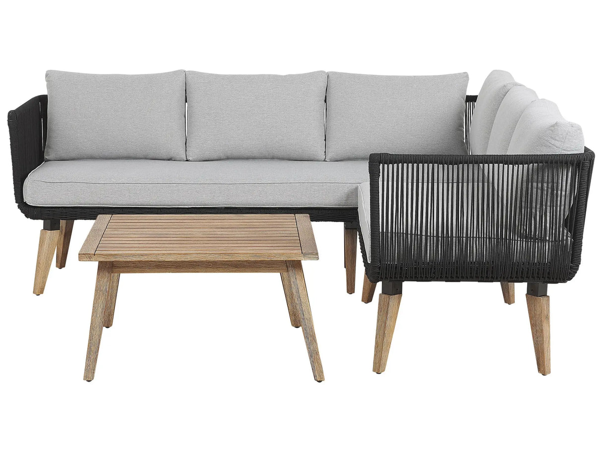 Garden Conversation Set Black Rope Corner Sofa Wooden Table Outdoor Patio Modern Beliani