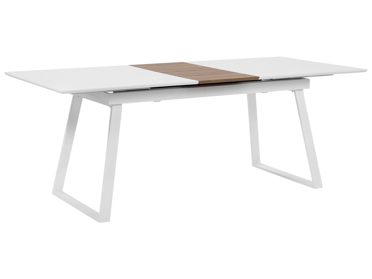 Dining Table White with Light Wood 160/200 x 90 cm Extendable Extending Kitchen 8 People Beliani