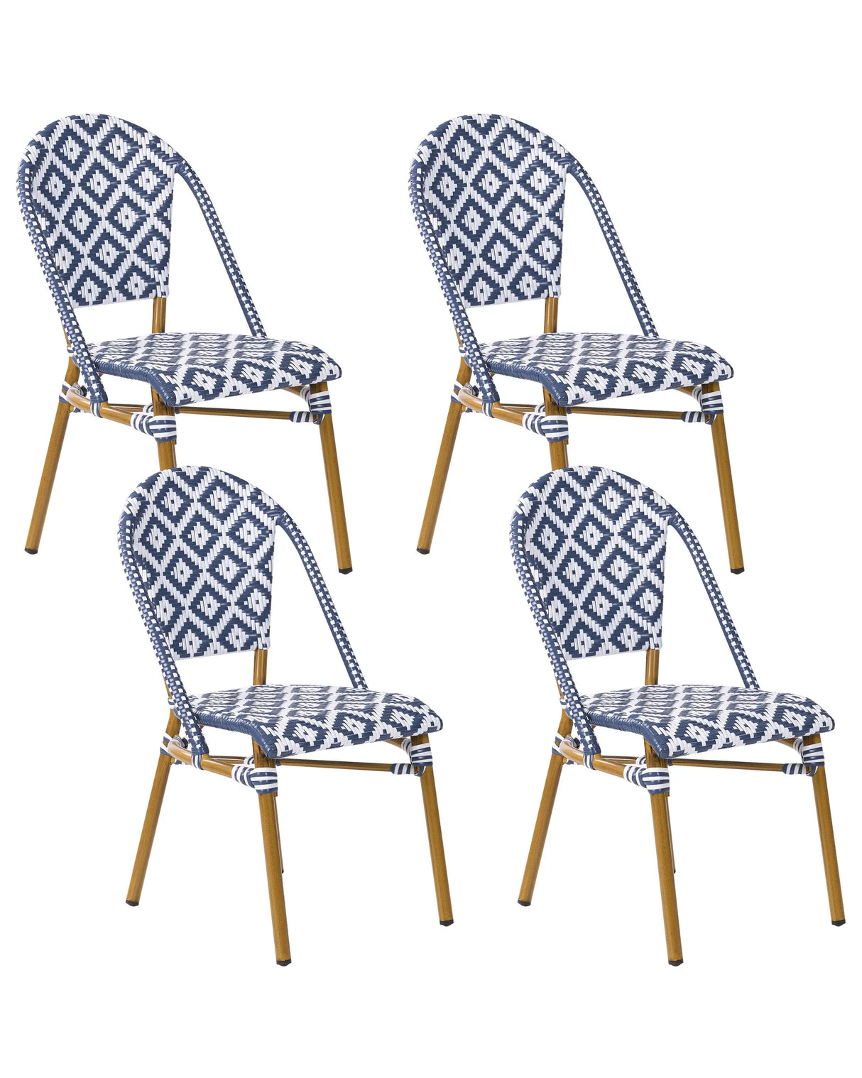 Set of 4 Garden Chairs Blue and White PE Rattan Seat Aluminium Frame Indoor Outdoor Set Beliani