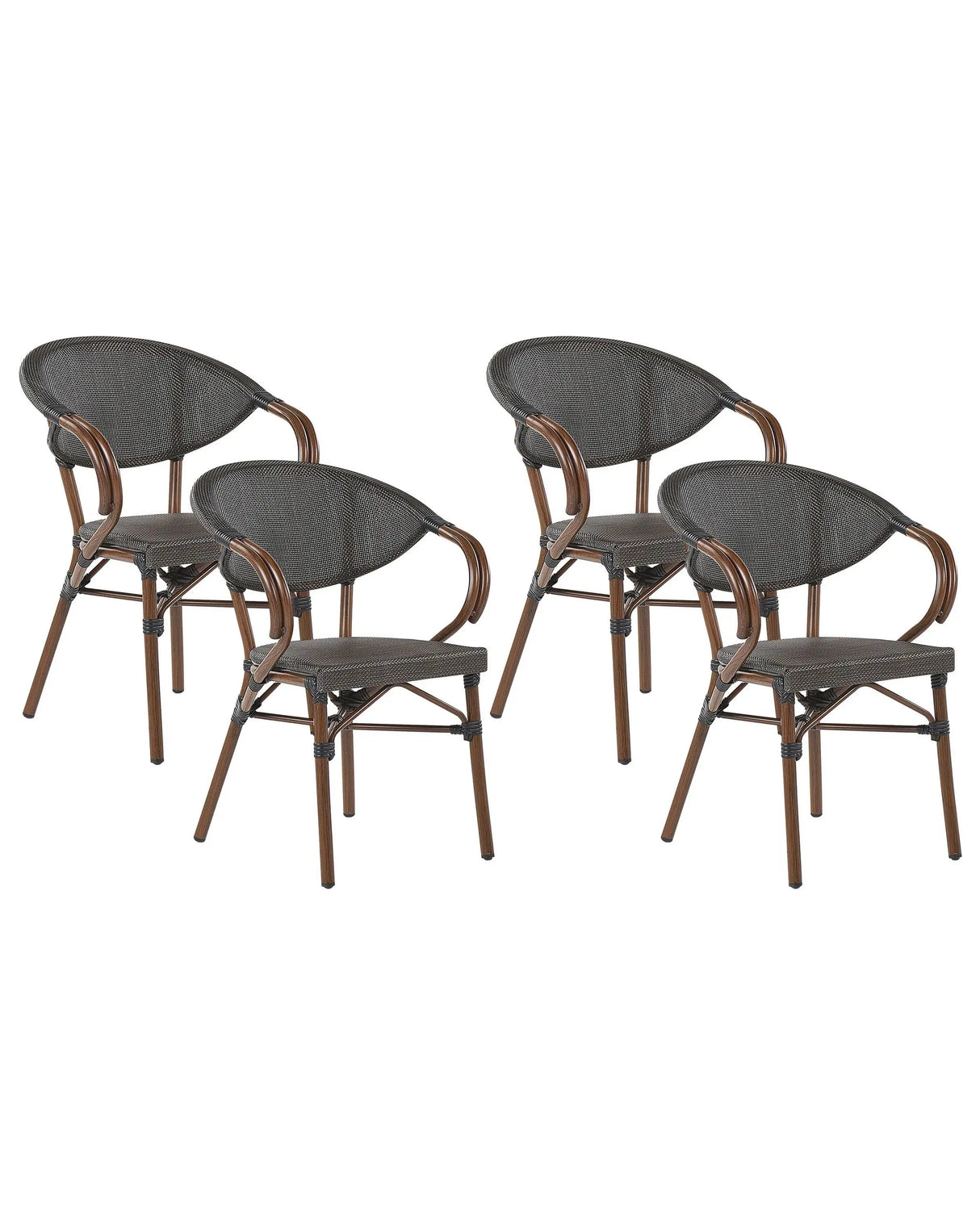 Set of 4 Garden Chairs Dark Wood Aluminium Frame Grey Textile Seat Stackable Beliani