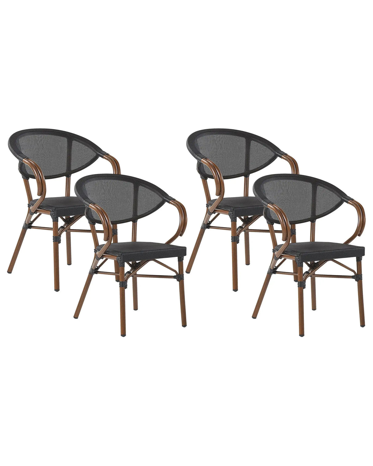 Set of 4 Garden Chairs Dark Wood Aluminium Frame Black Textile Seat Stackable Beliani