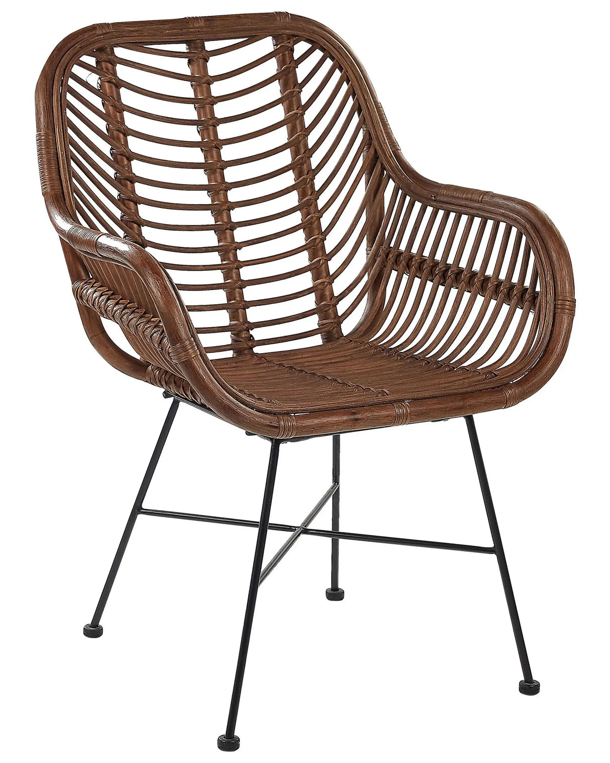 Rattan Armchair Brown Wicker Black Metal Legs Living Dining Room Beliani