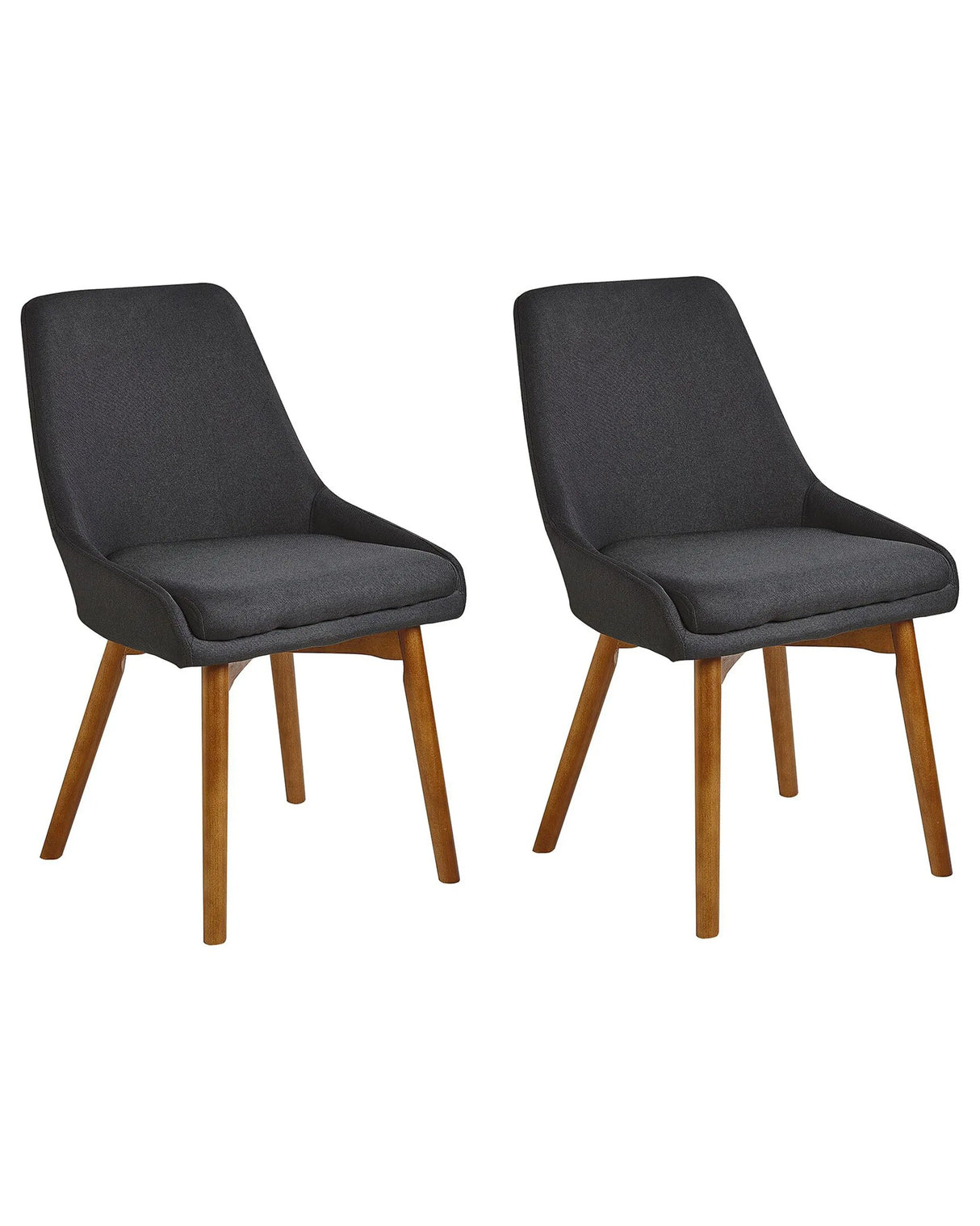 Set of 2 Chairs Black Polyester Fabric Dark Solid Wood Legs Thickly Padded Seat Beliani