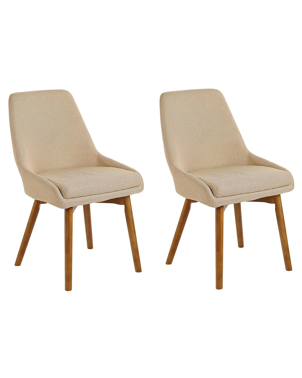 Set of 2 Chairs Sand Beige Polyester Fabric Dark Solid Wood Legs Thickly Padded Seat Beliani