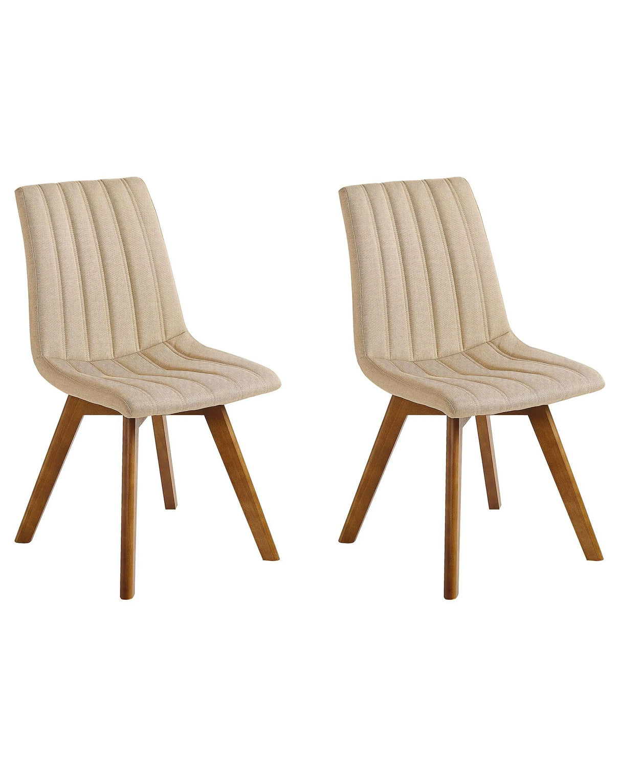 Set of 2 Chairs Sand Beige Polyester Fabric Dark Solid Wood Legs Vertical Padding Curved Back Beliani