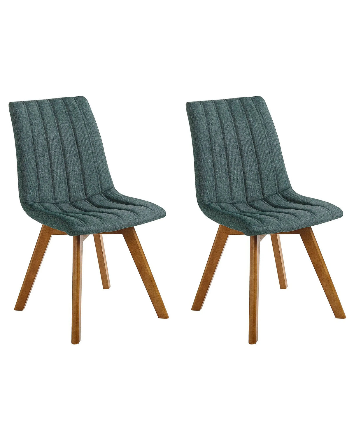 Set of 2 Chairs Green Polyester Fabric Dark Solid Wood Legs Vertical Padding Curved Back Beliani