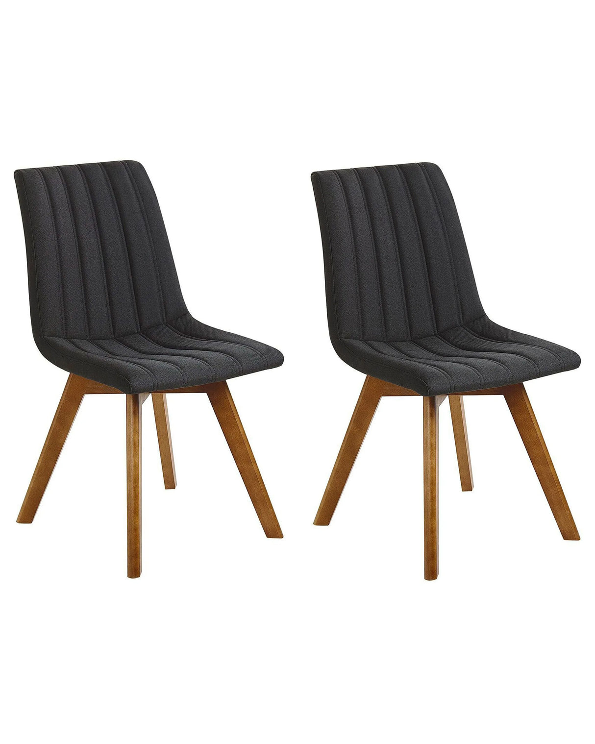 Set of 2 Chairs Black Polyester Fabric Dark Solid Wood Legs Vertical Padding Curved Back Beliani