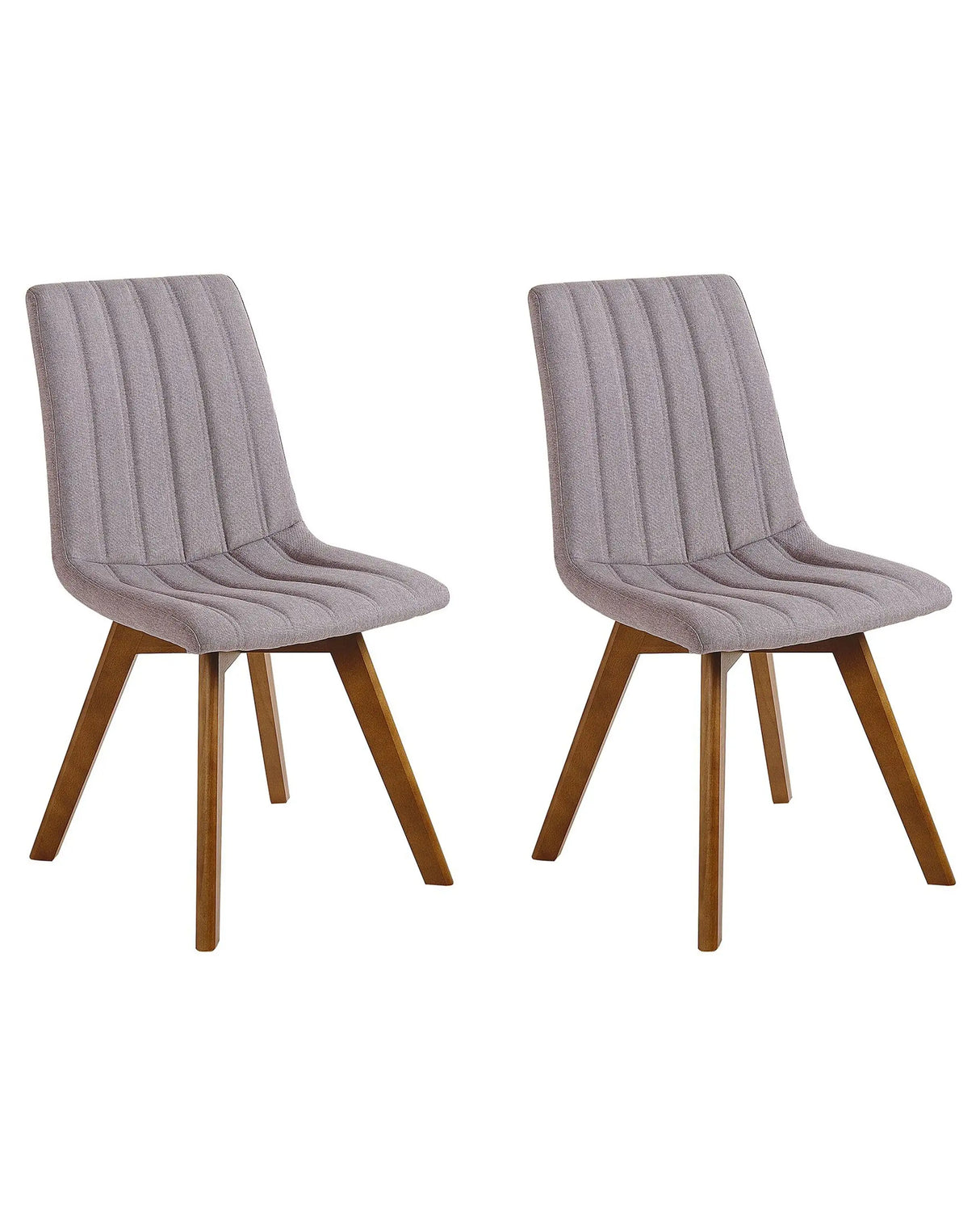 Set of 2 Chairs Taupe Polyester Fabric Dark Solid Wood Legs Vertical Padding Curved Back Beliani