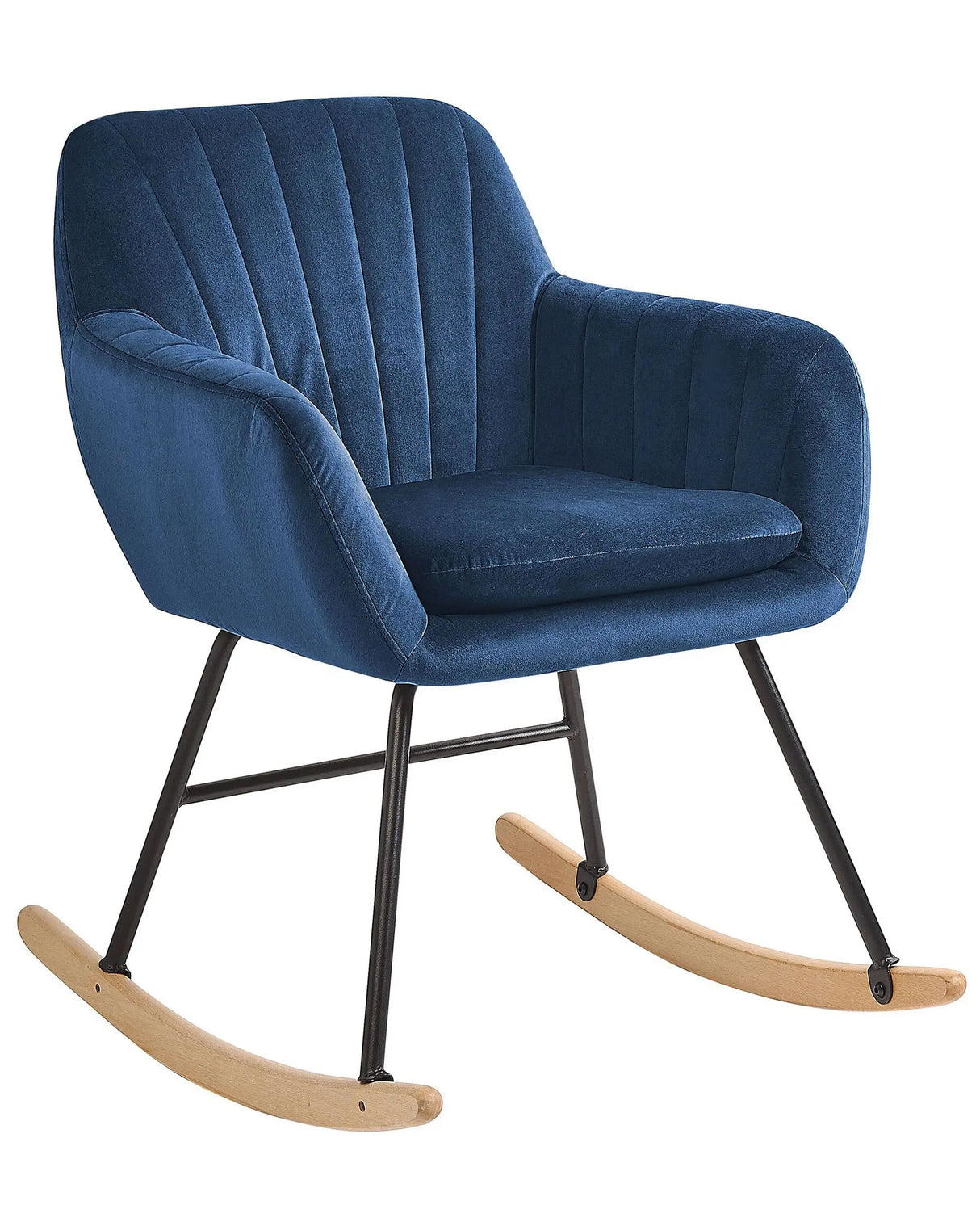 Rocking Chair Blue Velvet Metal Legs Wooden Skates Modern Beliani