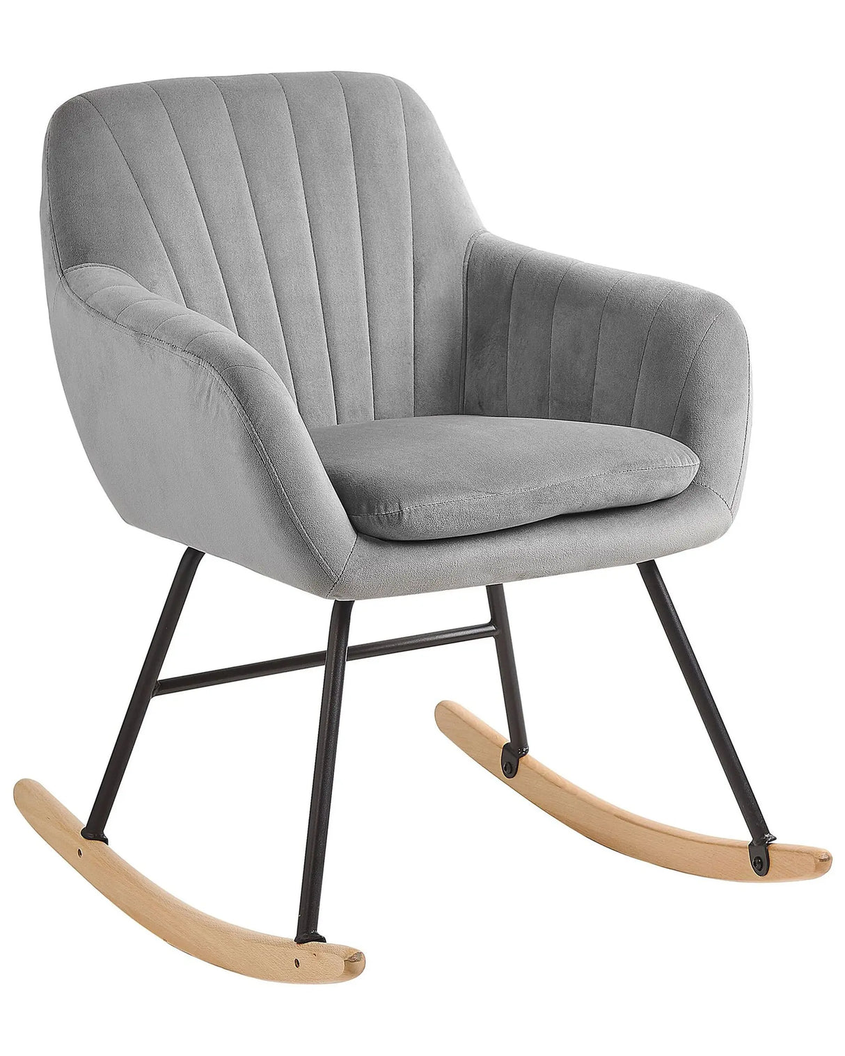 Rocking Chair Grey Velvet Metal Legs Wooden Skates Modern Beliani