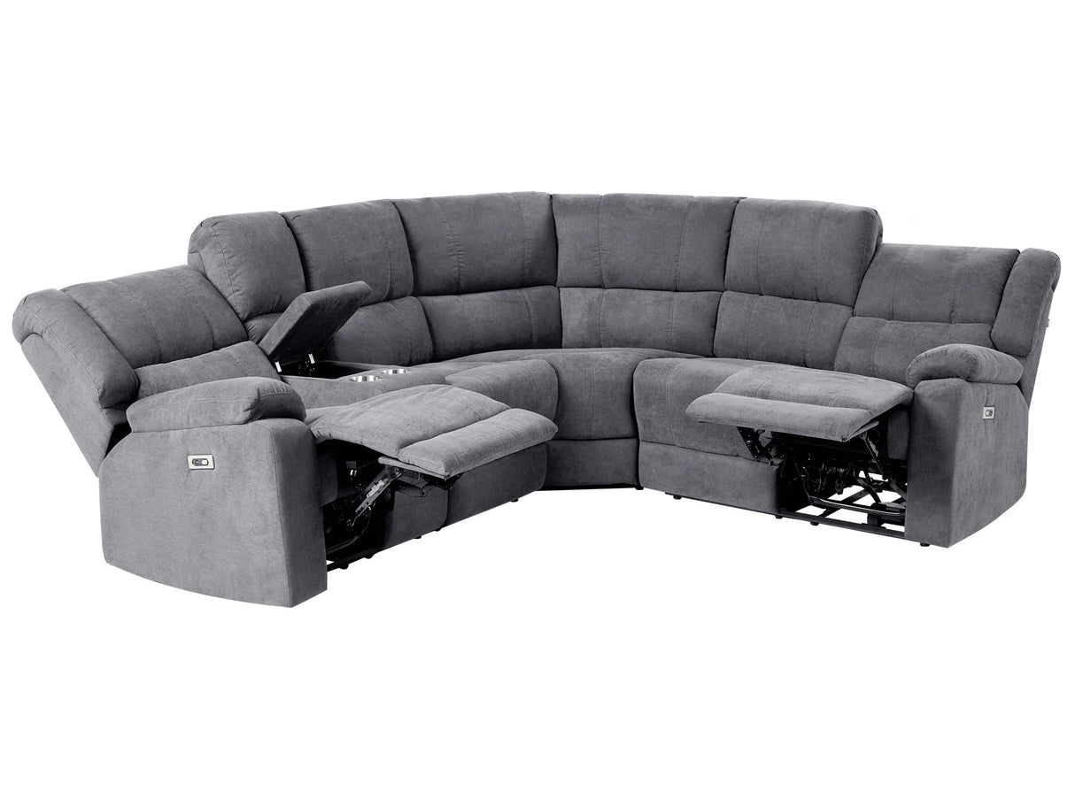 Power Recliner Sofa Grey Fabric Corner Sofa 5 Seater Cup Holder USB Port Beliani