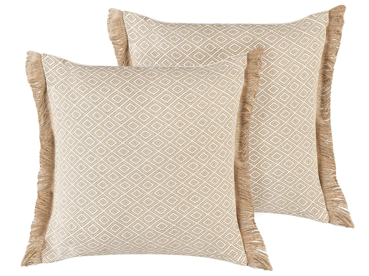 Set of 2 Decorative Cushions Beige Geometric Pattern 45 x 45 cm Modern Boho Decor Accessories Beliani