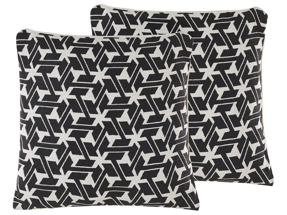 Set of 2 Scatter Cushions Black And White Cotton 45 x 45 cm Removable Cases with Polyester Filling Beliani