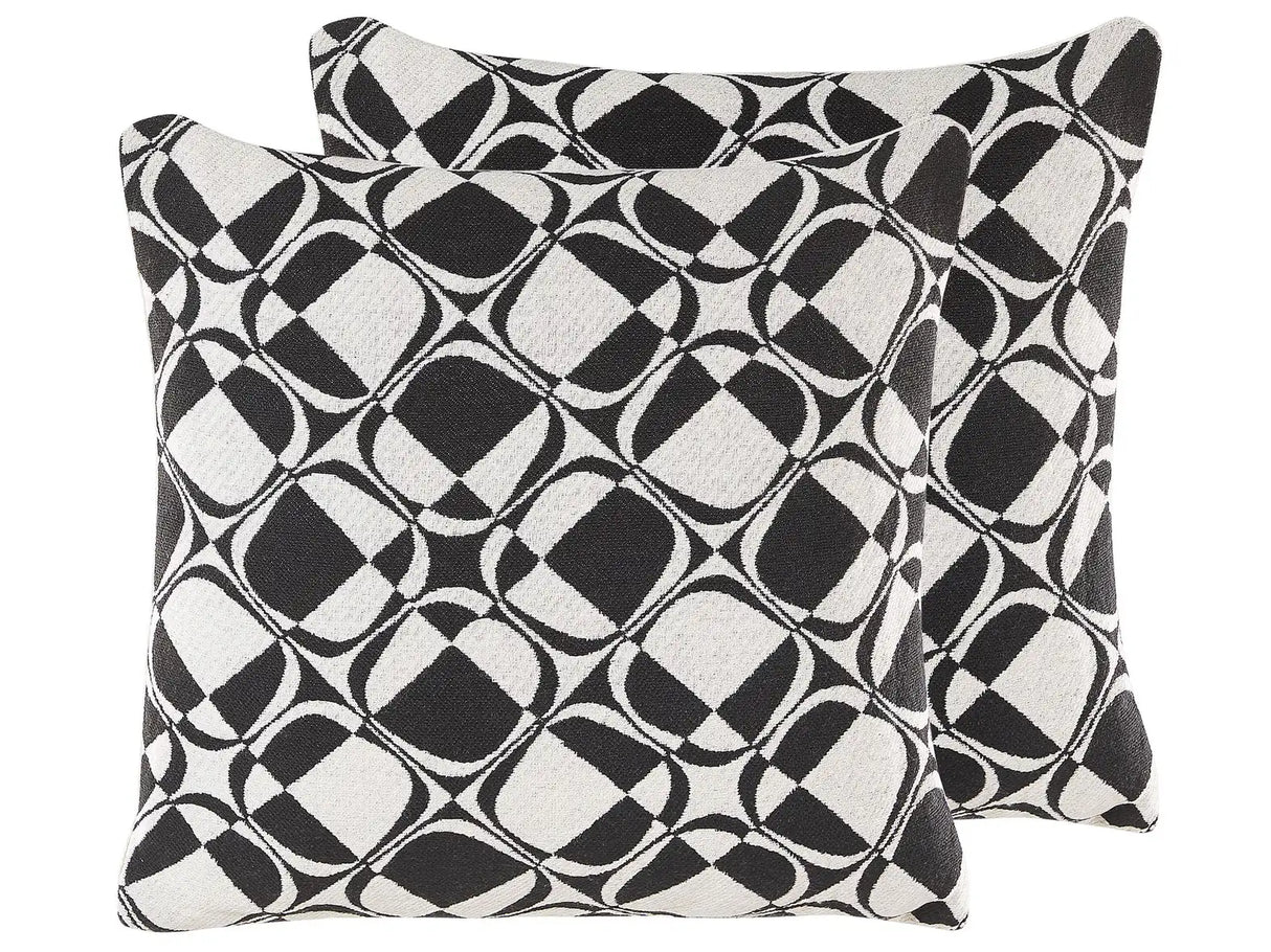 Set of 2 Scatter Cushions Black And White 45 x 45 cm Cotton Removable Cases with Polyester Filling Beliani