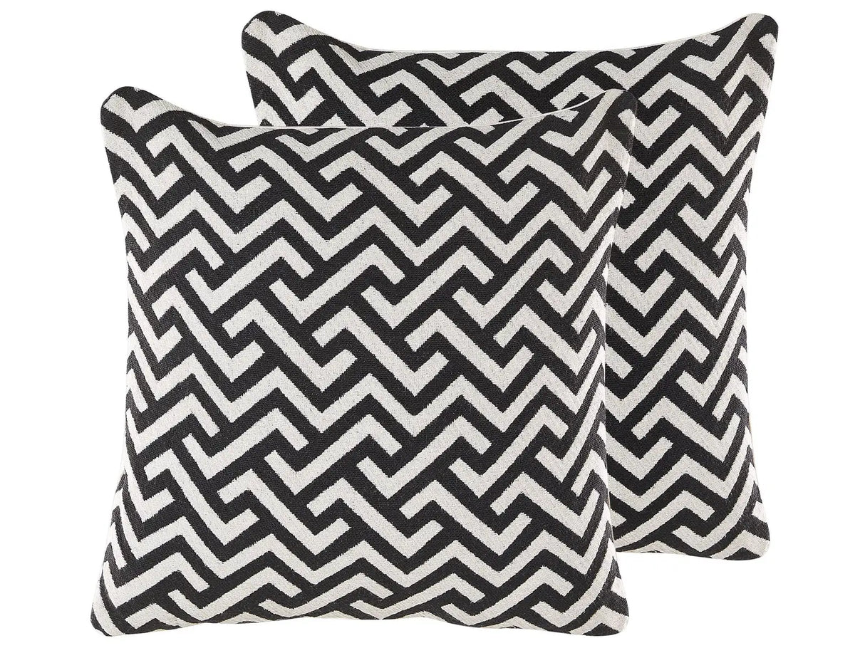 Set of 2 Scatter Cushions Black And White Cotton 45 x 45 cm Removable Cases with Polyester Filling Beliani