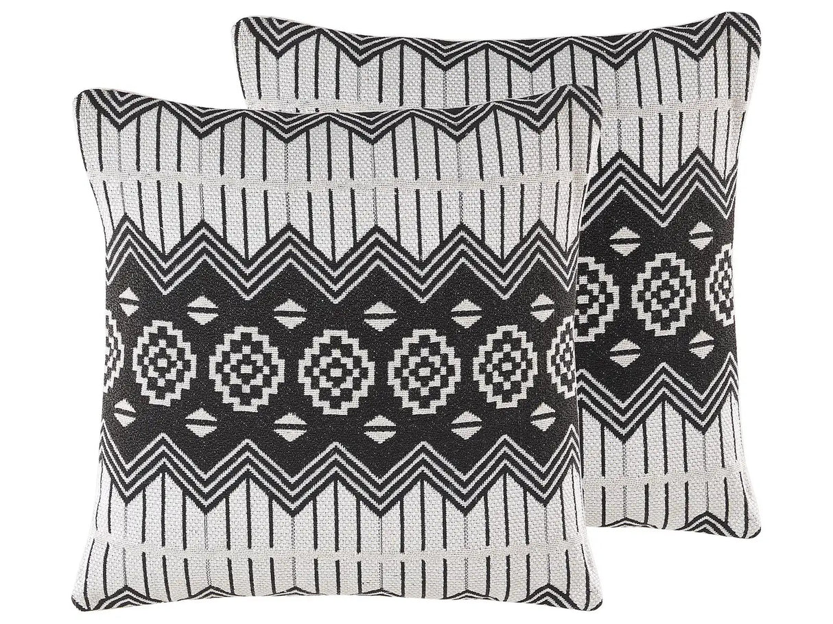 Set of 2 Scatter Cushions Black And White Cotton 45 x 45 cm Removable Cases with Polyester Filling Beliani
