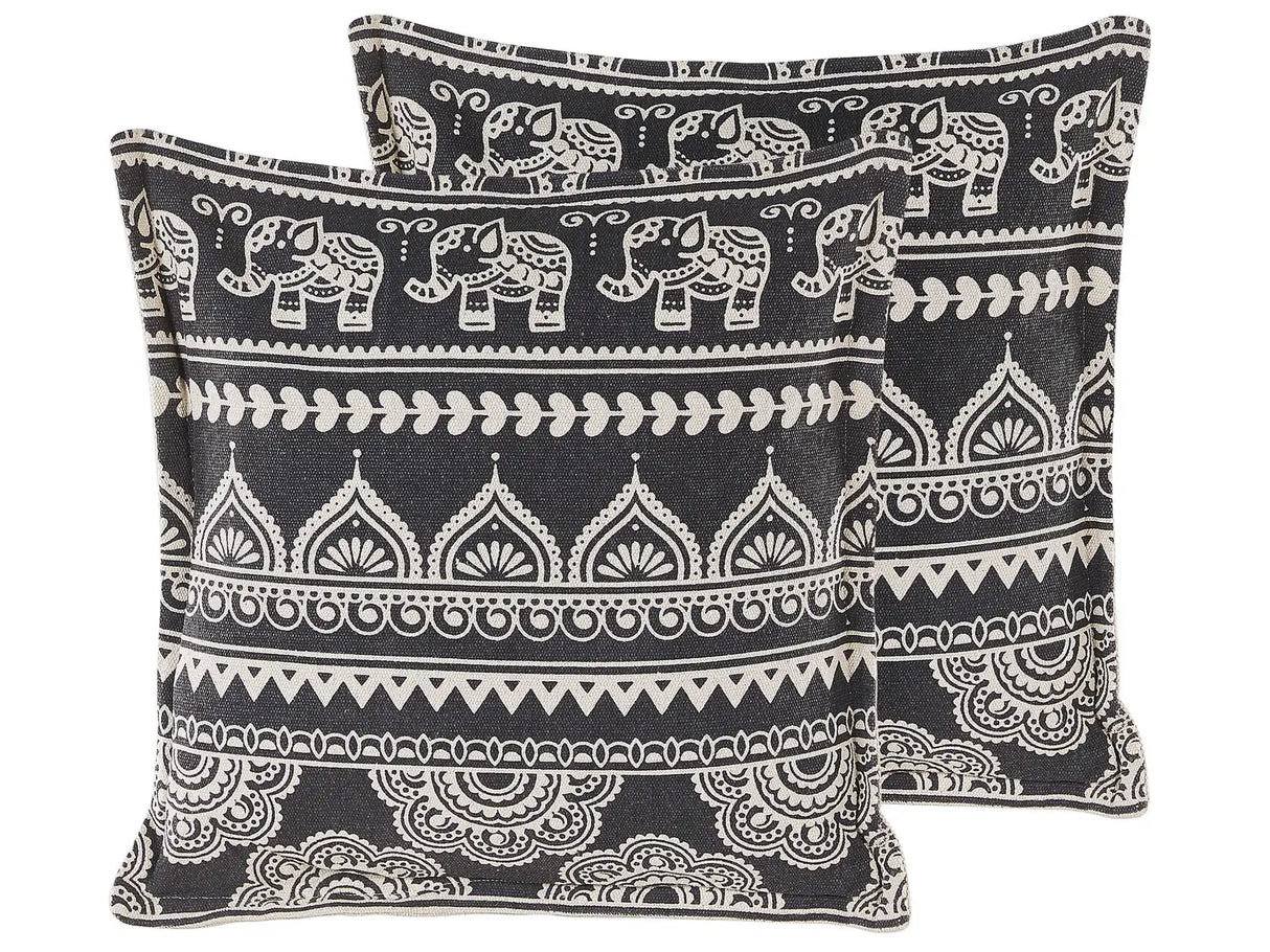 Set of 2 Scatter Cushions Black And White Cotton 45 x 45 cm Removable Cases with Polyester Filling Beliani