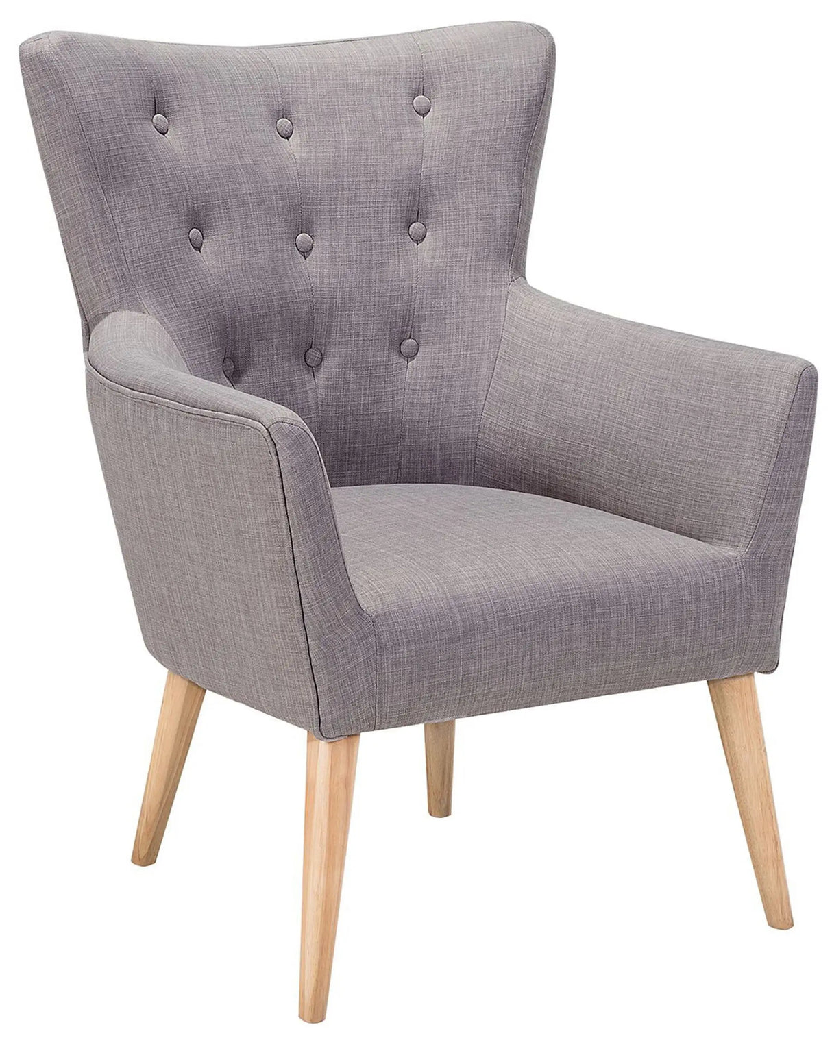 Armchair Grey Fabric Upholstery Buttoned Wooden Legs Retro Style Beliani