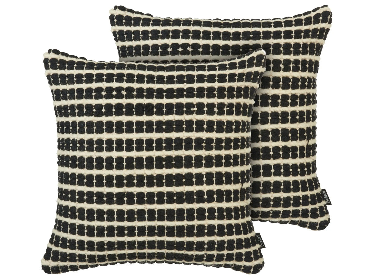 Set of 2 Scatter Cushions Black and White Cotton 45 x 45 cm Pillow Cover Checked Pattern with Polyester Filling Beliani