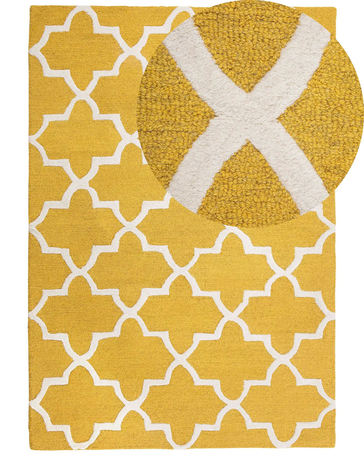 Area Rug Yellow Wool 160 x 230 cm Trellis Quatrefoil Pattern Hand Tufted Oriental Moroccan Clover Beliani