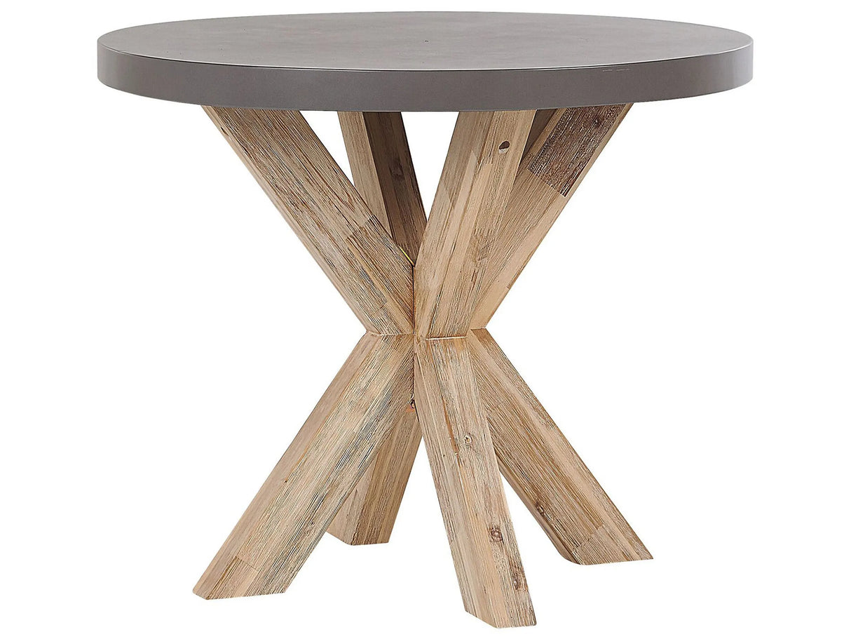 Outdoor Dining Table Grey Concrete Tabletop Light Wooden Legs Acacia 4 People Capacity Round 90 cm Beliani