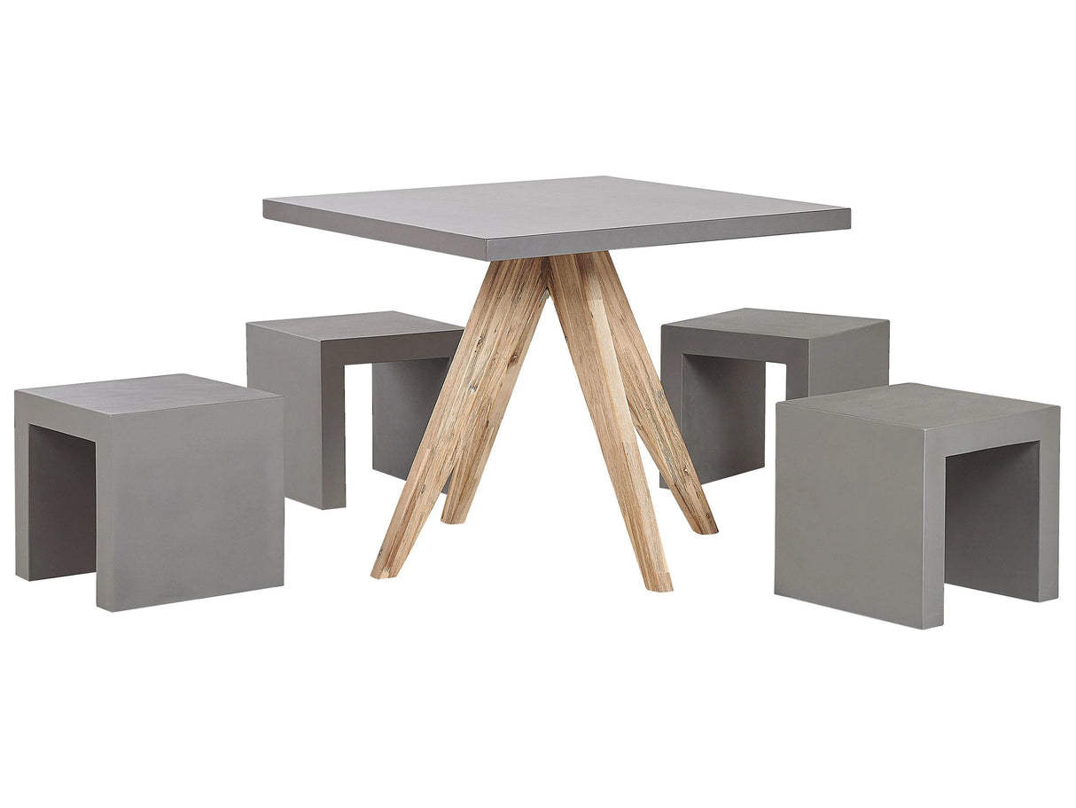 Outdoor Dining Set Grey Light Wood Fibre Cement For 4 People Table and Stools Modern Design Beliani