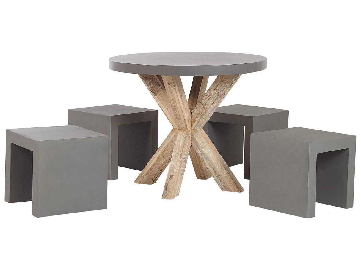 Outdoor Dining Set Grey Light Wood Fibre Cement For 4 People Table and Stools Modern Design Beliani