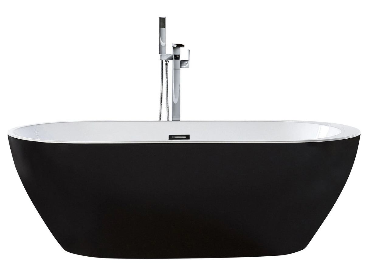 Freestanding Bath Tub Acrylic Black Oval 160 x 75 cm Overflow System Modern Beliani