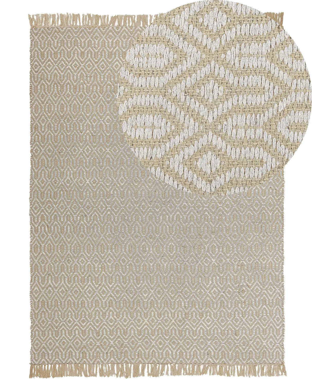 Area Rug Beige Jute and Cotton 140 x 200 cm Fringed Hand Woven Boho Living Room Bedroom Beliani