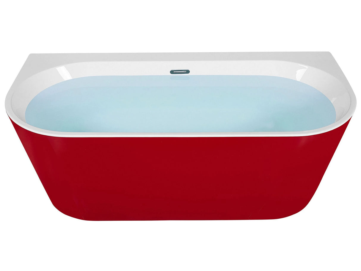 Bathtub Red Sanitary Acrylic Oval Single 170 x 80 cm with Overflow System Drainage Pipe Modern Design Beliani