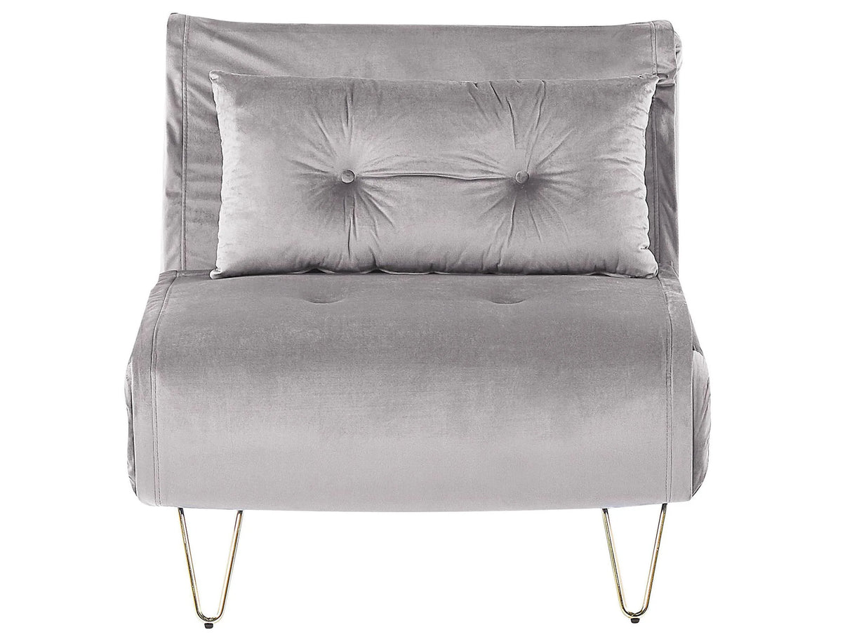 Small Sofa Bed Grey Velvet 1 Seater Fold-Out Sleeper Armless With Cushion Metal Gold Legs Glamour Beliani