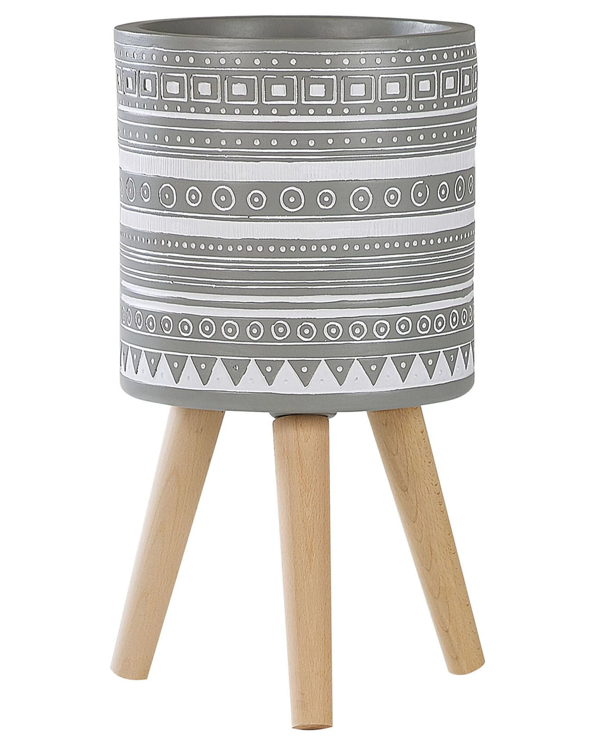 Flower Pot Light Grey 30 x 30 x 31 cm White Hand Painted Pattern 3 Legs Beech Round Boho Indoors Outdoors Beliani