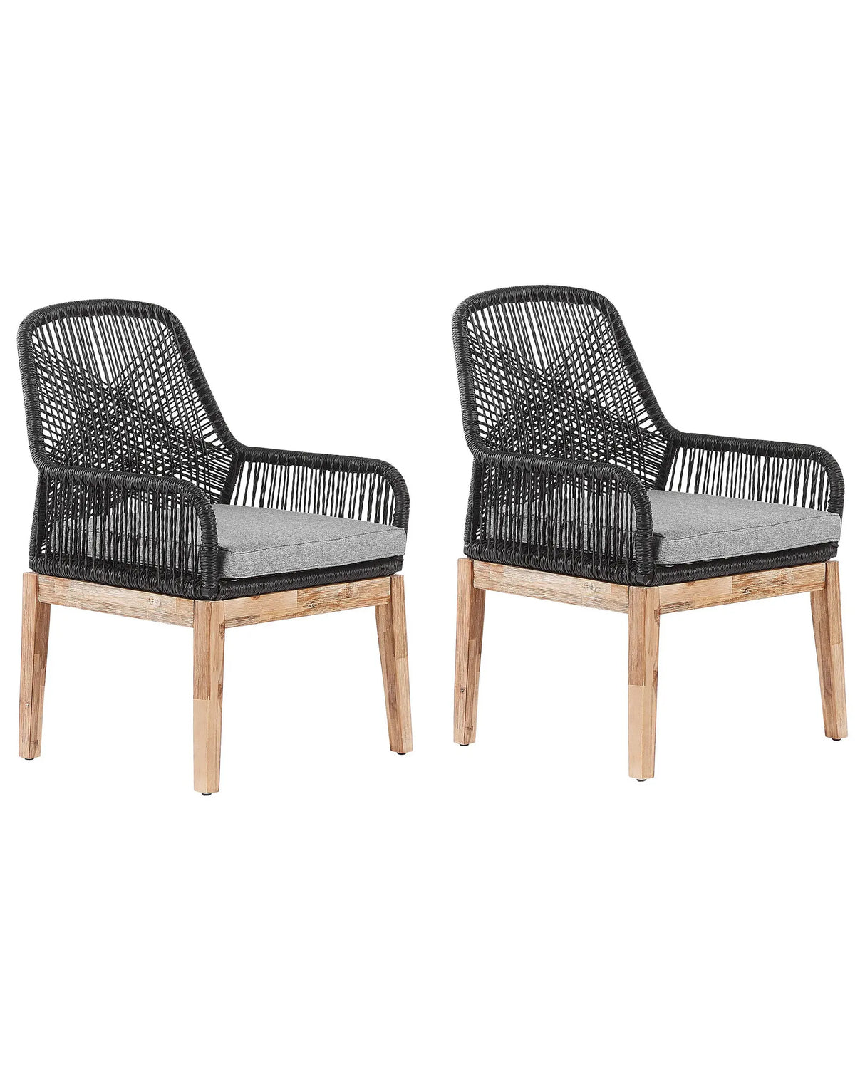 Outdoor Garden Dining Chairs Black Wicker Polypropylene Steel Frame Wooden Legs Acacia Modern Design Set of 2 Beliani