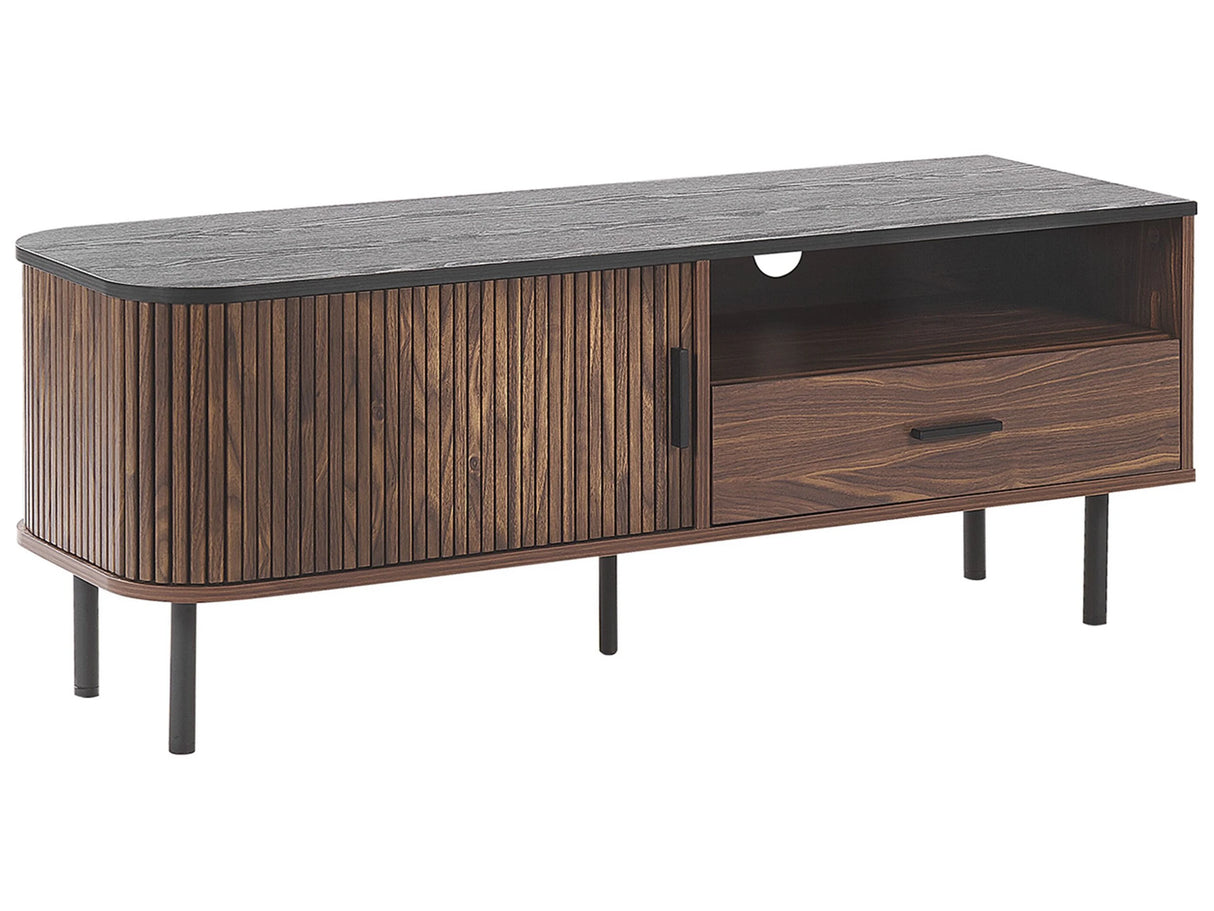 TV Stand Dark Wood Black MDF TV Up To 54 Retro Sliding Cabinet Drawer Cable Management Living Room Beliani