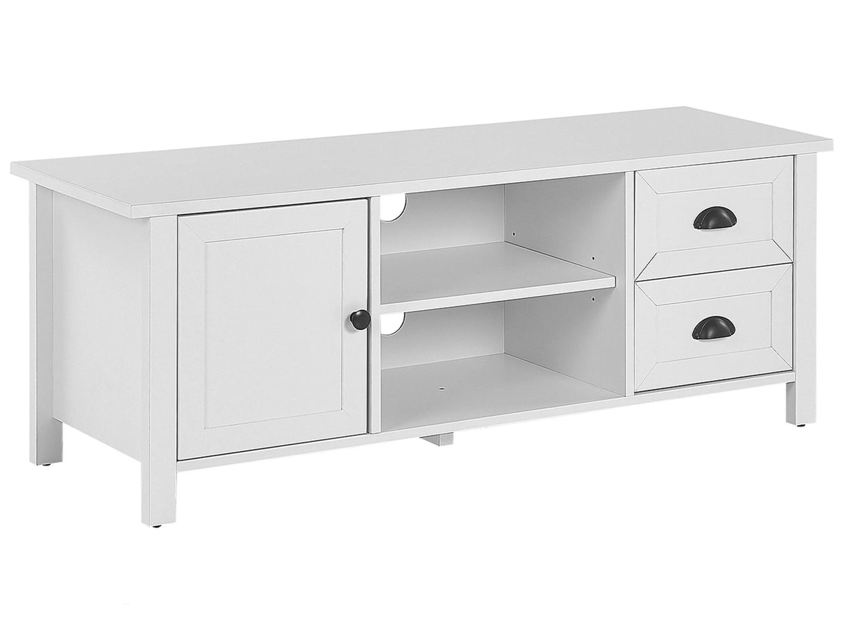 TV Stand White MDF TV Up To 54 Rustic Cabinet Drawers Shelves Cable Management Living Room Beliani