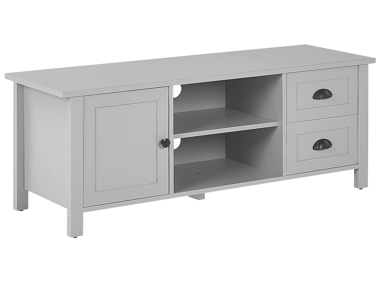 TV Stand Light Grey MDF TV Up To 54 Rustic Cabinet Drawers Shelves Cable Management Living Room Beliani