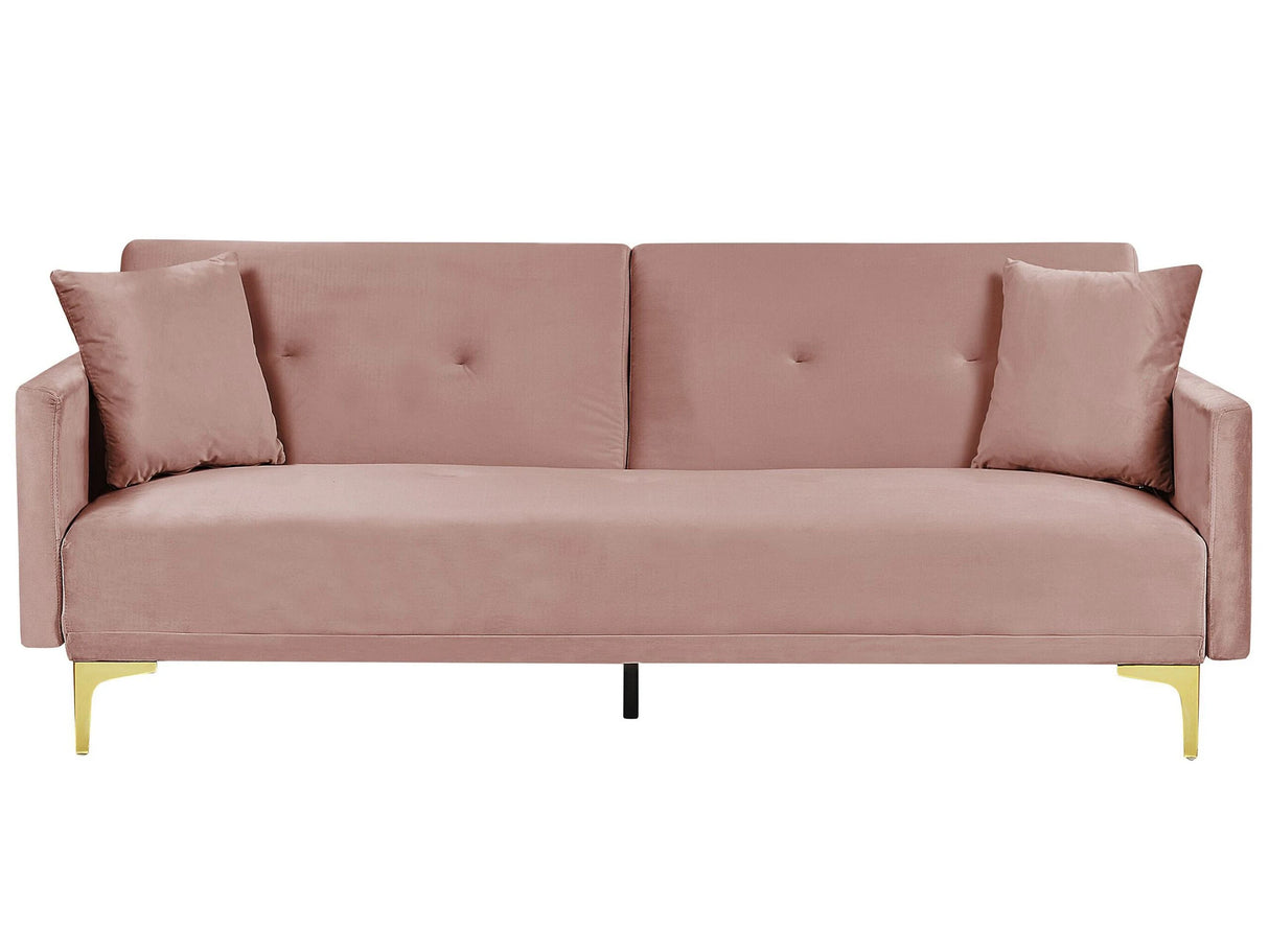 Sofa Bed Pink Velvet 3 Seater Buttoned Seat Click Clack Traditional Living Room Beliani
