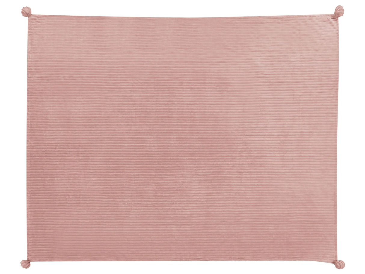 Blanket Pink Polyester 150 x 200 cm Ribbed Structure with Pom-Poms Throw Bedding Beliani