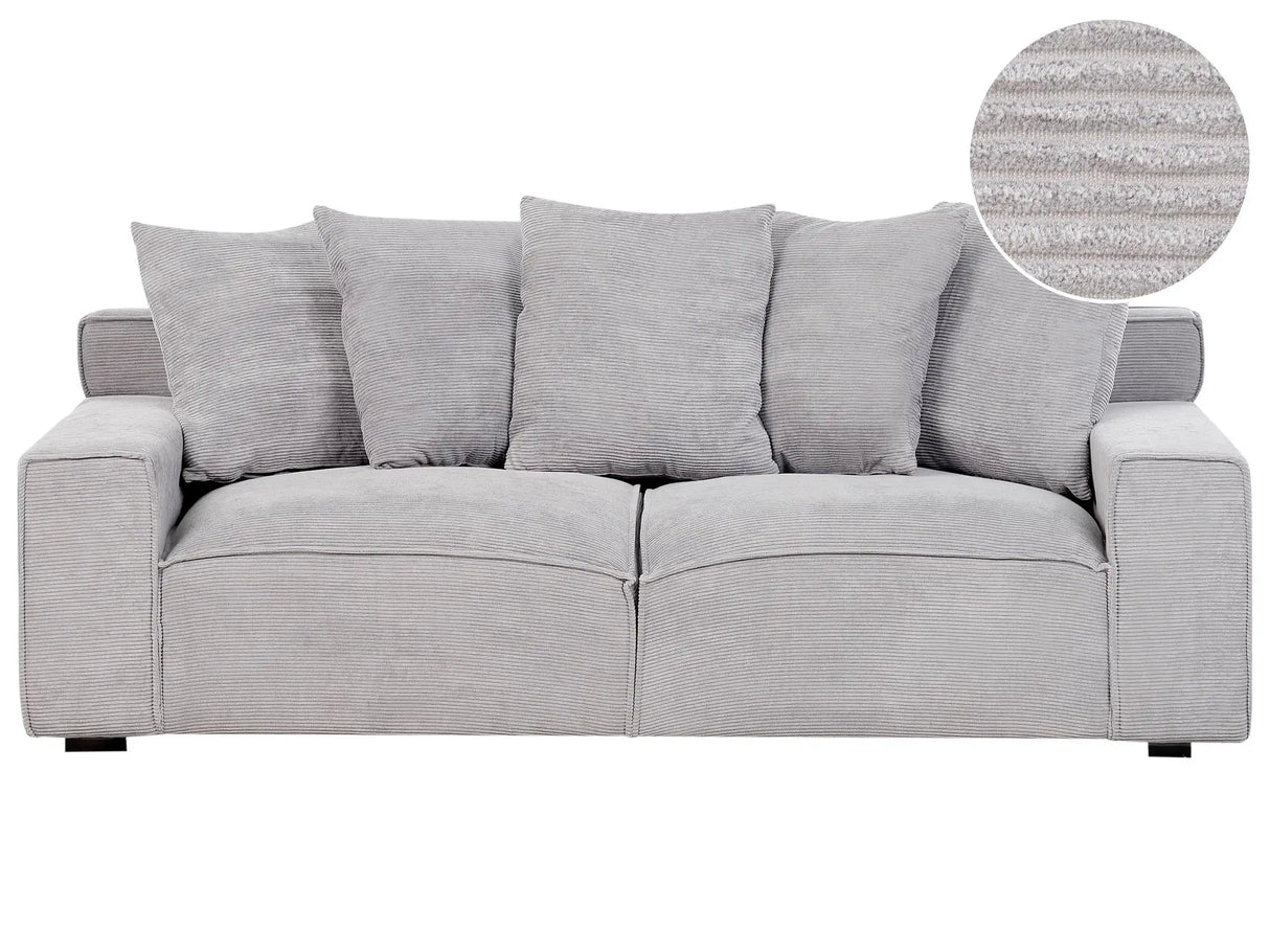 Sofa Corduroy Light Grey Corduroy 3 Seater Comfortable Living Room Modern Retro Beliani