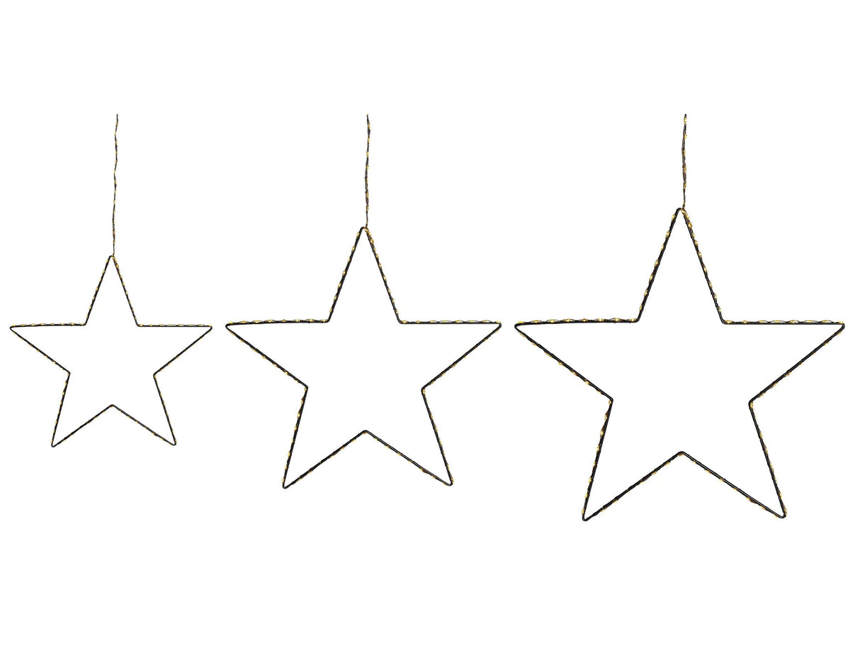 Set of 3 Decorations Silver Metal Frame LED Fairy Lights Star-Shaped Wall Hanging Beliani