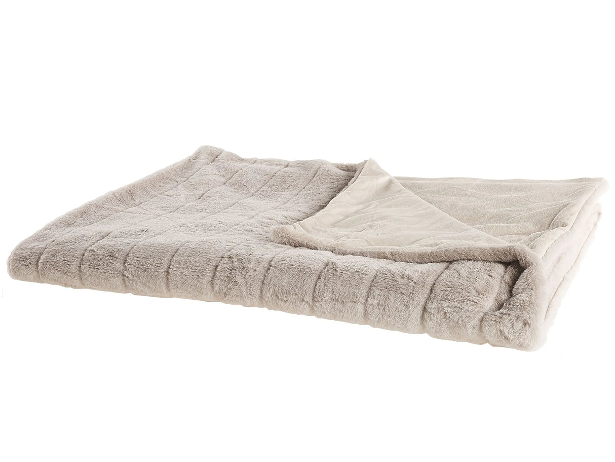Blanket Beige Polyester Fabric 180 x 220 cm Modern Minimalist Throw Fluffy Beliani
