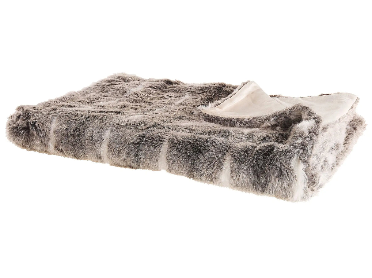 Blanket Brown and White Acrylic 180 x 220 cm Fluffy Rustic Throw Faux Fur Living Room Decorations Beliani