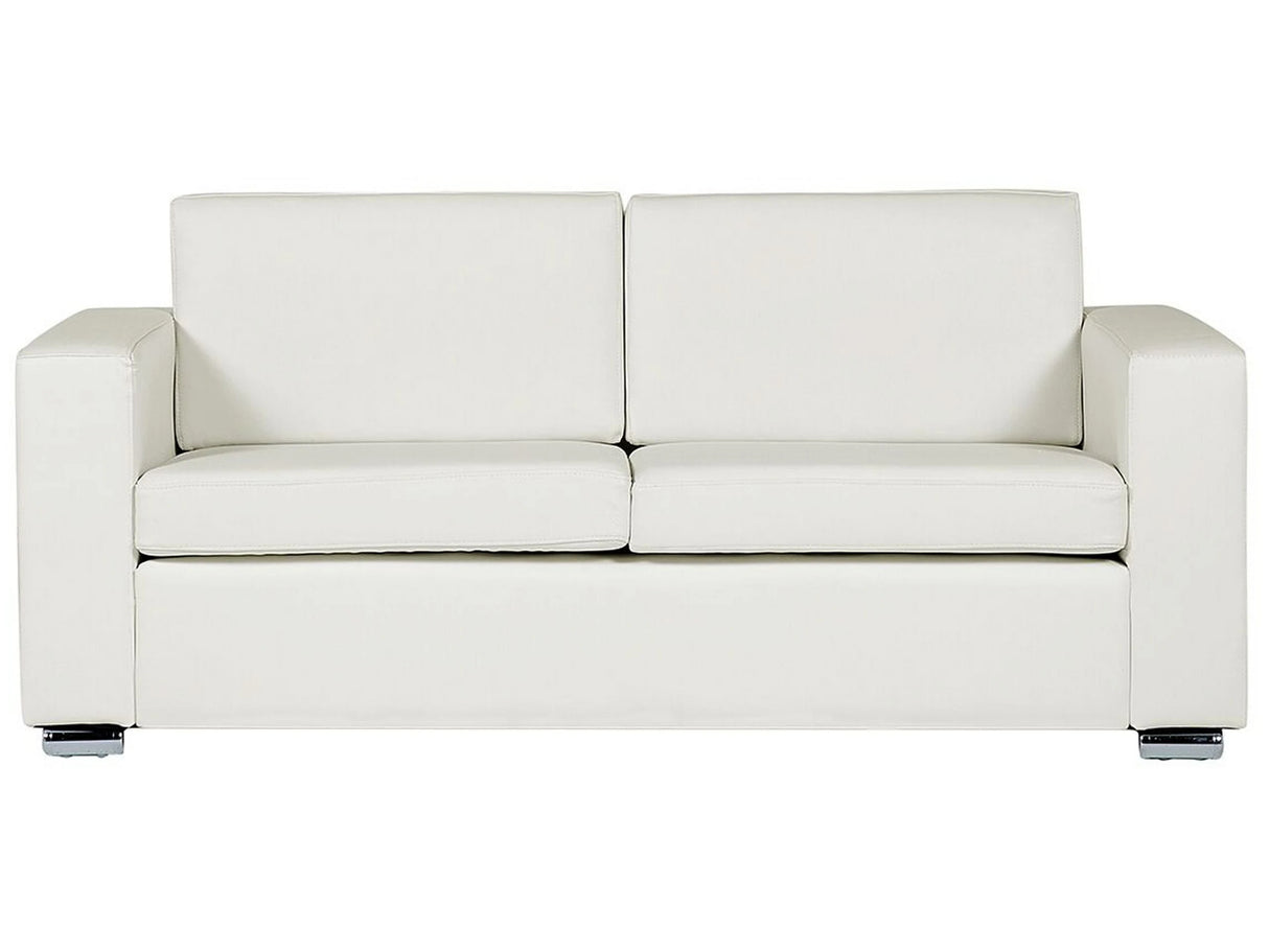 3 Seater Sofa White Split Leather Upholstery Chromed Legs Retro Design Beliani