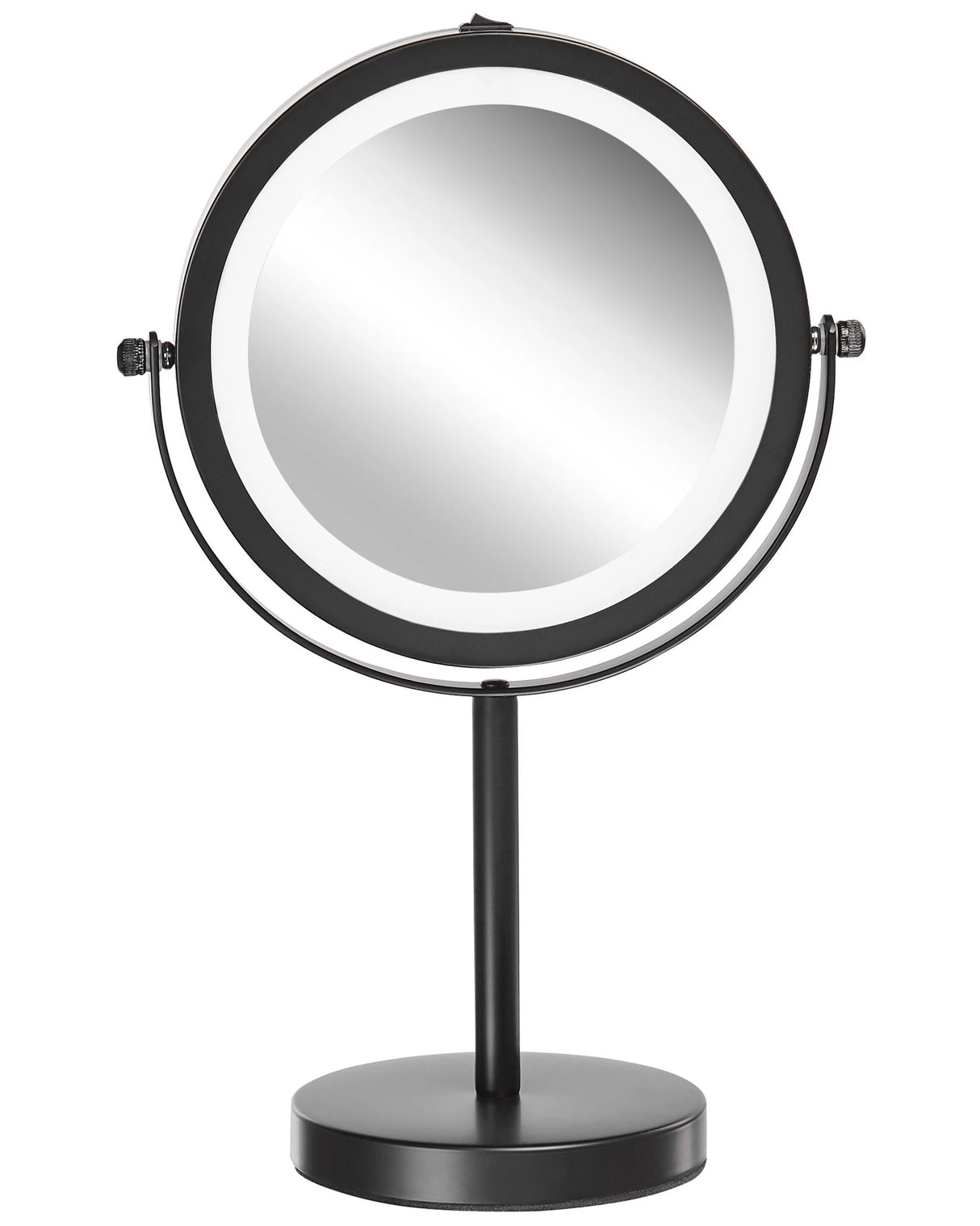 Makeup Mirror Black Iron Metal Frame 13 cm with LED Light 1x/5x Magnification Double Sided Cosmetic Desktop Beliani