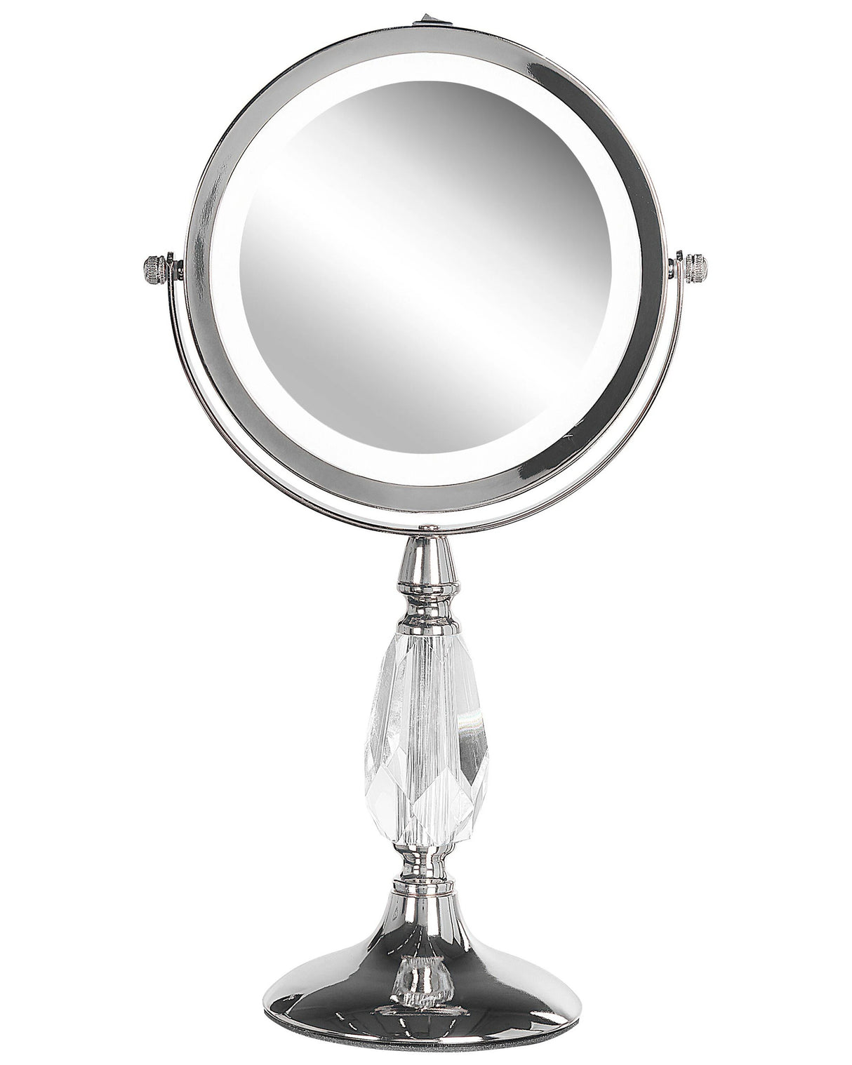 Makeup Mirror Silver Iron Metal Frame 13 cm with LED Light 1x/5x Magnification Double Sided Cosmetic Desktop Beliani