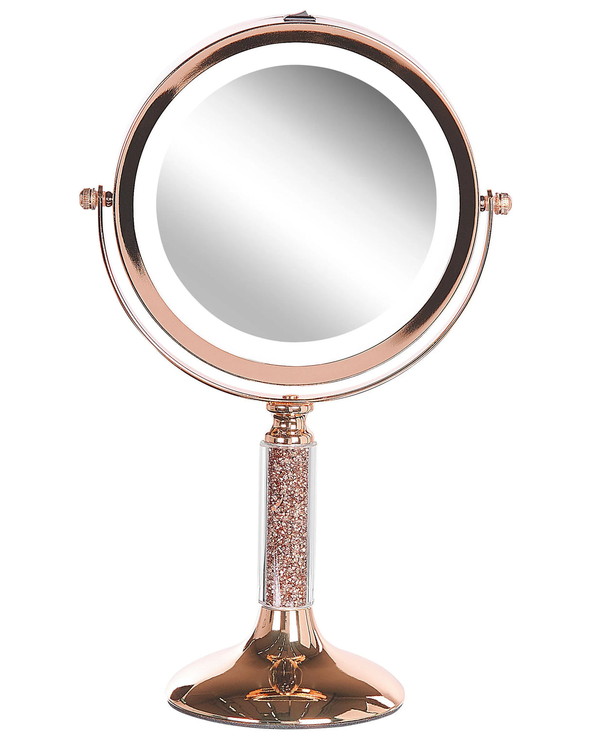 Makeup Mirror Rose Gold Iron Metal Frame 13 cm with LED Light 1x/5x Magnification Double Sided Cosmetic Desktop Beliani