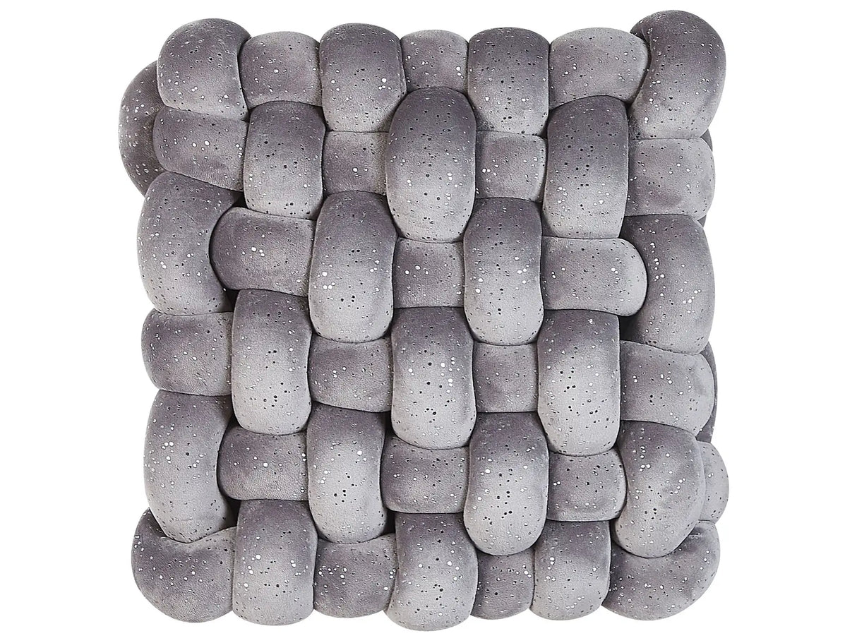 Knot Cushion Grey Velvet 30 x 30 cm with Glitter Tied-Up Plushy Square Decorative Modern Beliani