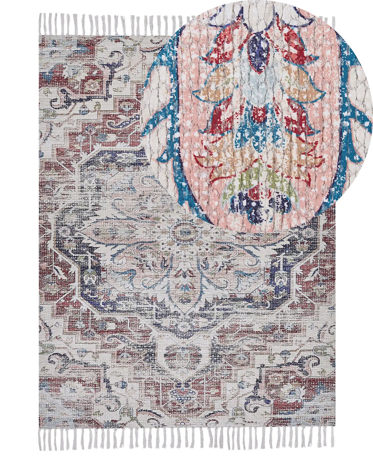 Area Rug Multicolour Polyester and Cotton 140 x 200 cm Oriental Distressed with Tassels Living Room Bedroom Beliani