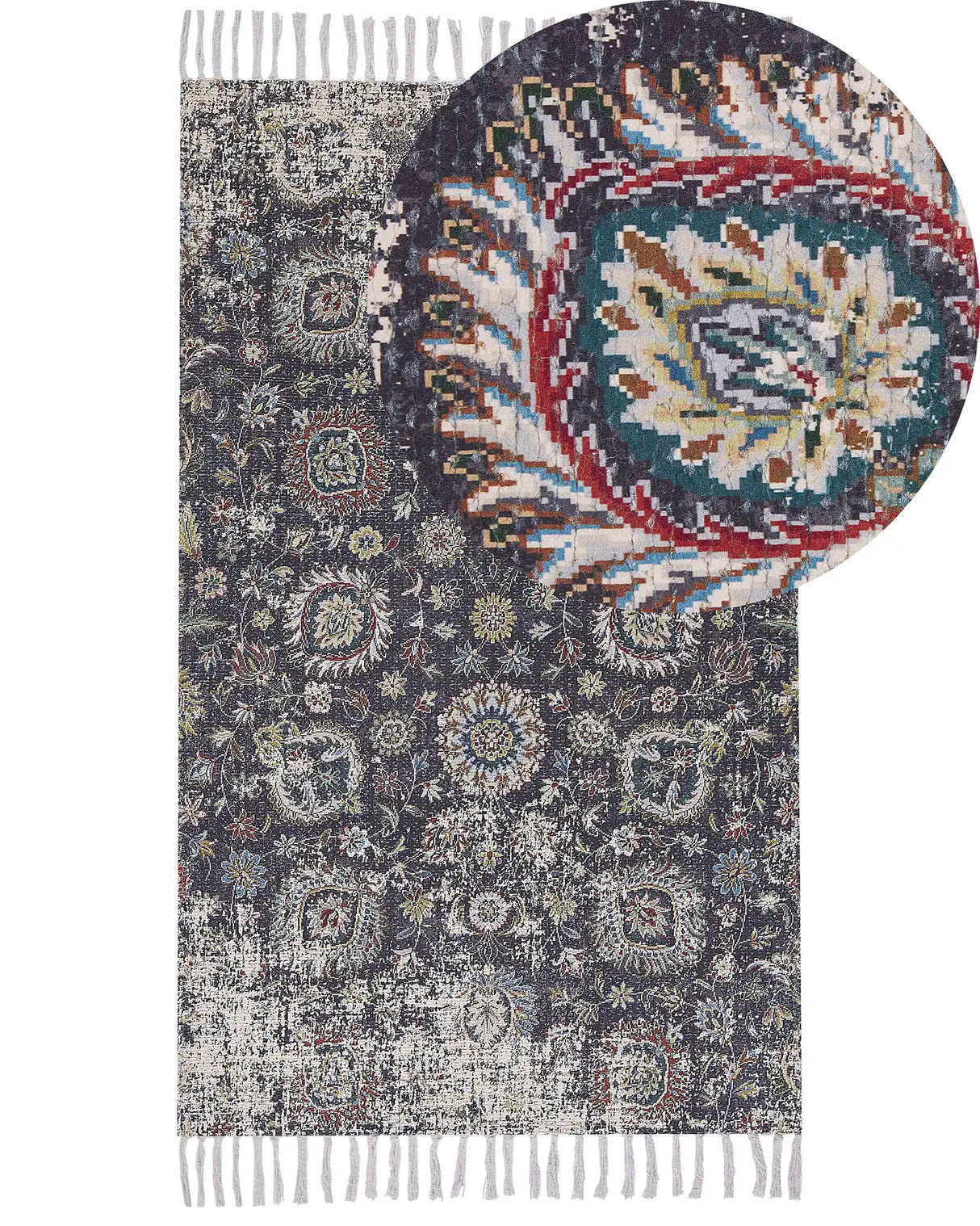 Area Rug Multicolour Polyester and Cotton 80 x 150 cm Oriental Distressed with Tassels Living Room Bedroom Beliani
